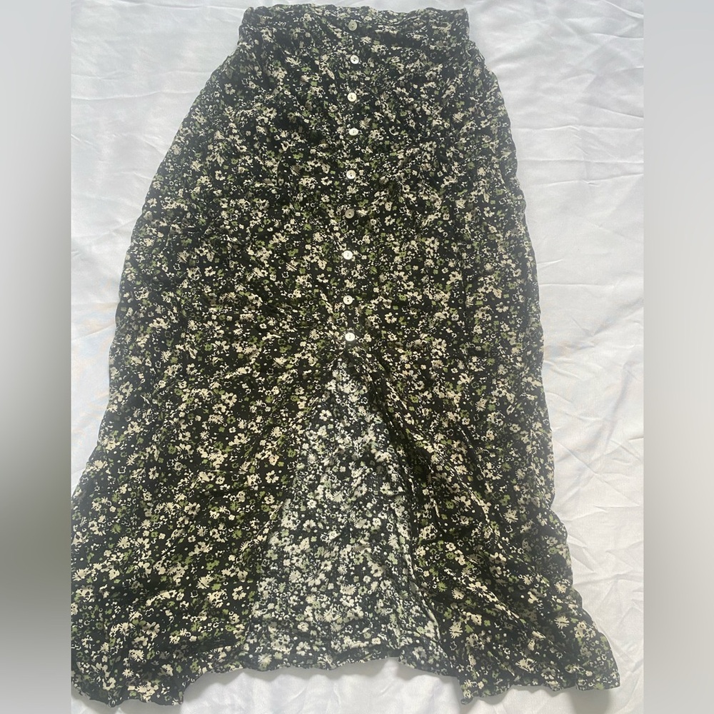 Mango Black and Cream Floral Maxi Skirt - XS